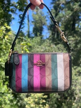 COACH Mini Bag Clutch Nolita 15 C6021 with Rainbow Stripe Print AUTHENTIC
